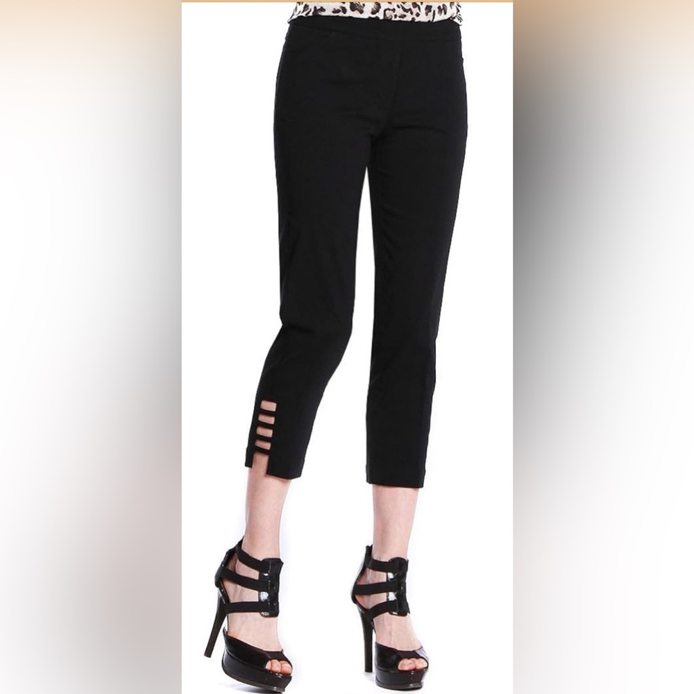Slim-Sation Black Cropped Women's Pants with Strap Details